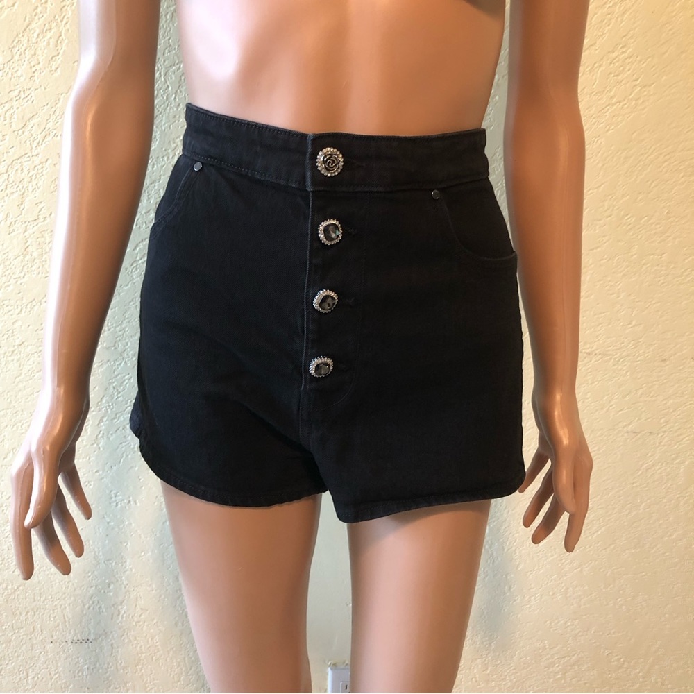 Guess Jeans Denim Black Dress Shorts Women's Size 29 High-Rise Jeweled Buttons